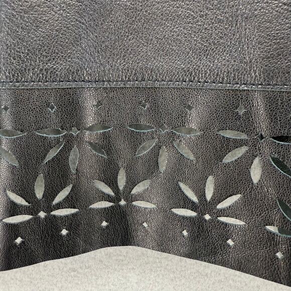 Doncaster Leather Jacket Women's 10 Black Open Leather Laser Cut Trim Lined EUC - Picture 6 of 12